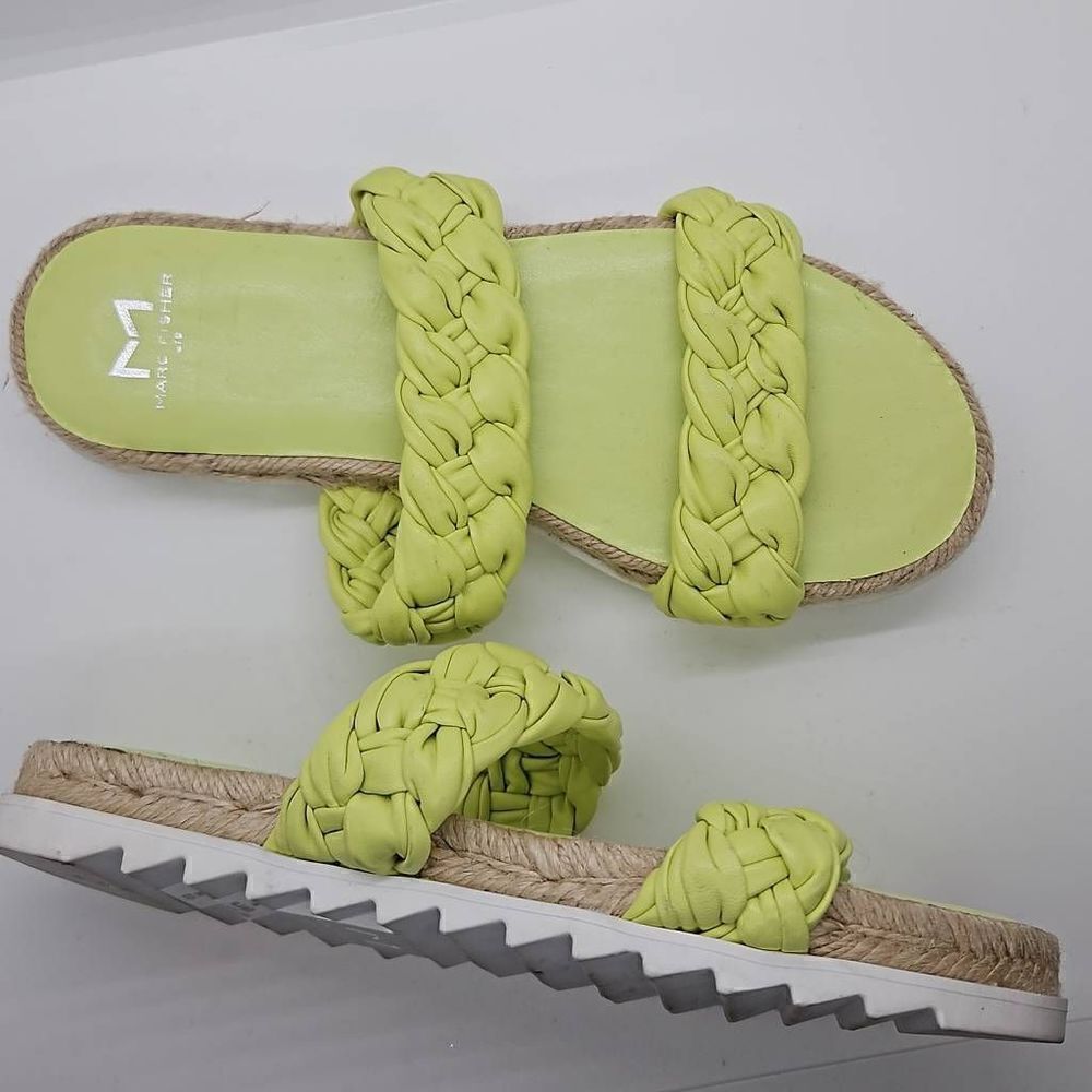 Jaime Flat Marc Fisher Leather Women Sandals Espadrille Slip On Lime Green Size